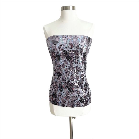 Express Top Women’s M Gray Sequin Strapless Tube Pullover Sleeveless Stretch Y2K - Picture 1 of 6